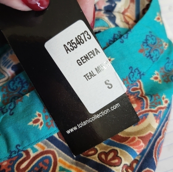 NWT Tolani Collection  small Geneva Teal tunic vneck - Picture 3 of 16